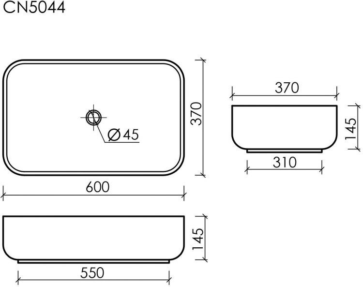 Умывальник CERAMICANOVA Element чаша накладная прямоугольная CN5044