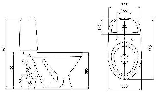 Унитаз компакт Santeri Прайм 1.P206.3.S00.00B.F комфорт с бачком и сиденьем