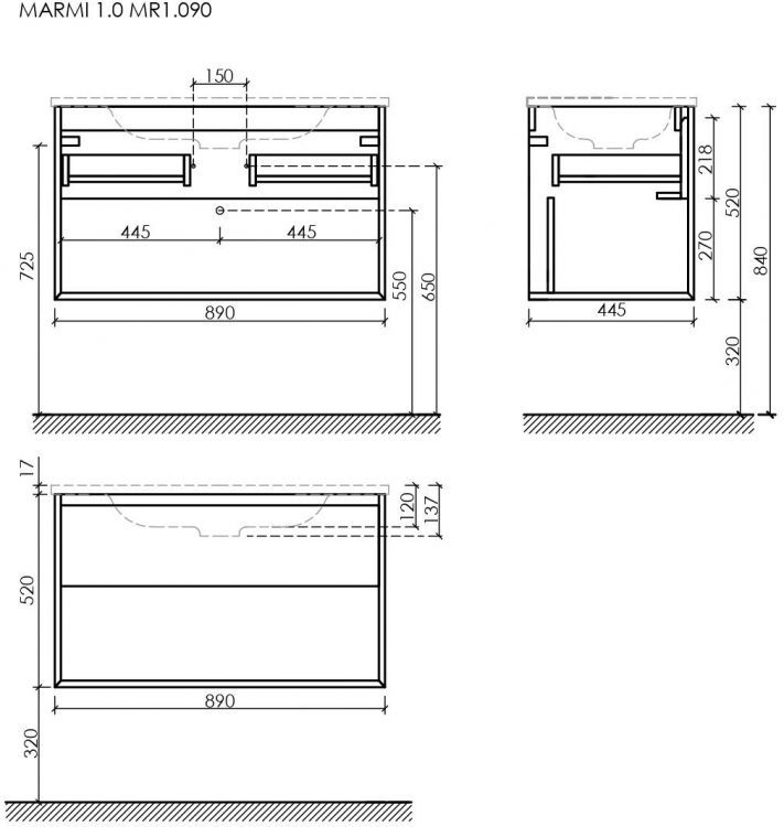 Тумба подвесная SANCOS Marmi 1.0 890х445х520 c одним ящиком оснащенным доводчиками скрытого монтажа и открытой нишей, дуб галифакс натуральный, MR1.090EG
