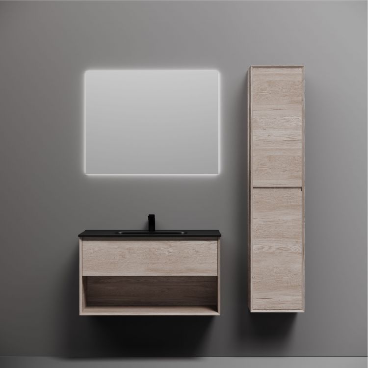 Тумба подвесная SANCOS Marmi 1.0 890х445х520 c одним ящиком оснащенным доводчиками скрытого монтажа и открытой нишей, дуб галифакс натуральный, MR1.090EG