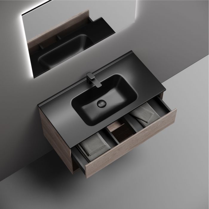 Тумба подвесная SANCOS Marmi 1.0 890х445х520 c одним ящиком оснащенным доводчиками скрытого монтажа и открытой нишей, дуб галифакс натуральный, MR1.090EG