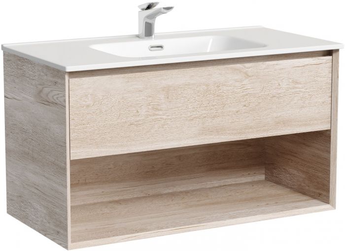 Тумба подвесная SANCOS Marmi 1.0 890х445х520 c одним ящиком оснащенным доводчиками скрытого монтажа и открытой нишей, дуб галифакс натуральный, MR1.090EG