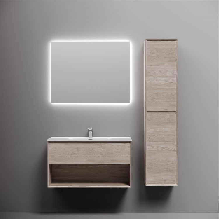 Тумба подвесная SANCOS Marmi 1.0 890х445х520 c одним ящиком оснащенным доводчиками скрытого монтажа и открытой нишей, дуб галифакс натуральный, MR1.090EG