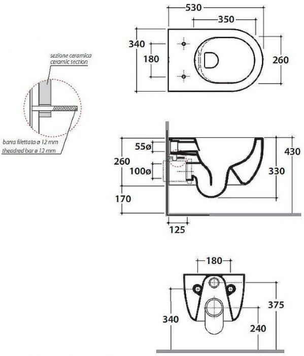 Унитаз Globo Mode MES02BI подвесной без сиденья