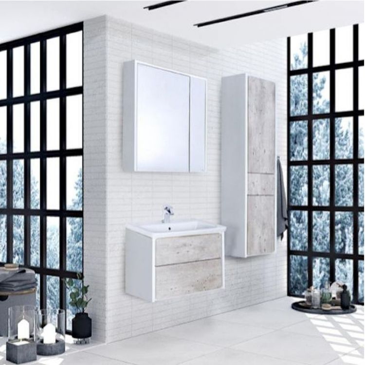 Зеркальный шкаф Roca Ronda 70 ZRU9303008 с подсветкой Бетон Белый матовый