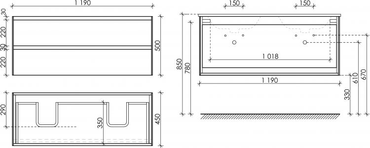 Тумба подвесная SANCOS под раковину Cento белый глянец, 1190х450х500, CN120-2W