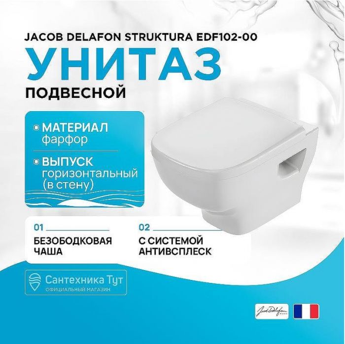 Унитаз Jacob Delafon Struktura EDF102-00 подвесной без сиденья