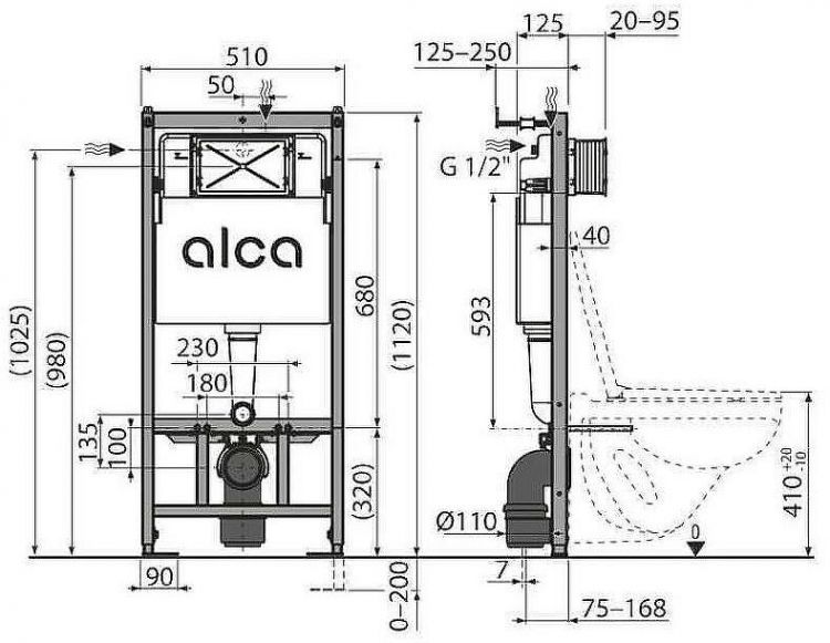 Инсталляция Alcaplast AM101/1120-4:1 RU M678-0001 для унитаза с Черной матовой клавишей смыва