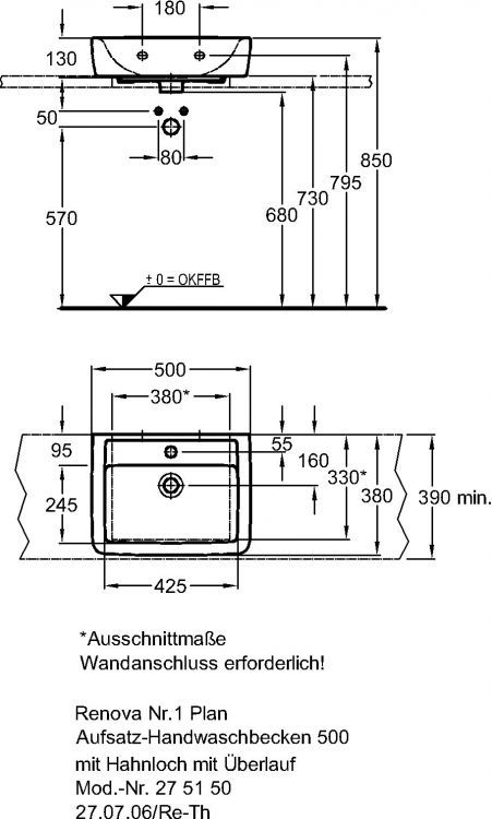 Раковина Keramag Renova Nr.1 Plan, 275150000