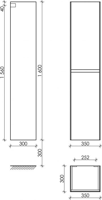 Шкаф-пенал SANCOS Cento подвесной, белый глянец 350х300х1600, PCN35W