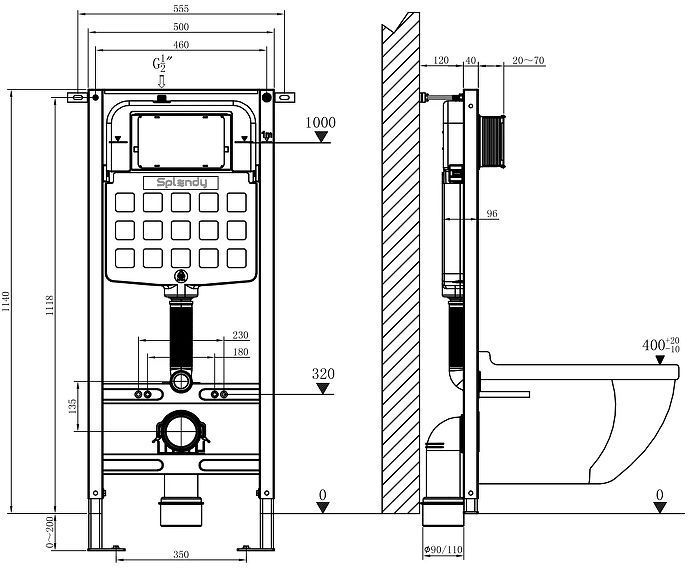 Инсталляция Splendy Stable ST3011TPRBM для унитаза с клавишей смыва цвет Черный матовый
