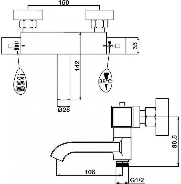 Смеситель для ванны Swedbe Mercury 9062B с термостатом Черный матовый