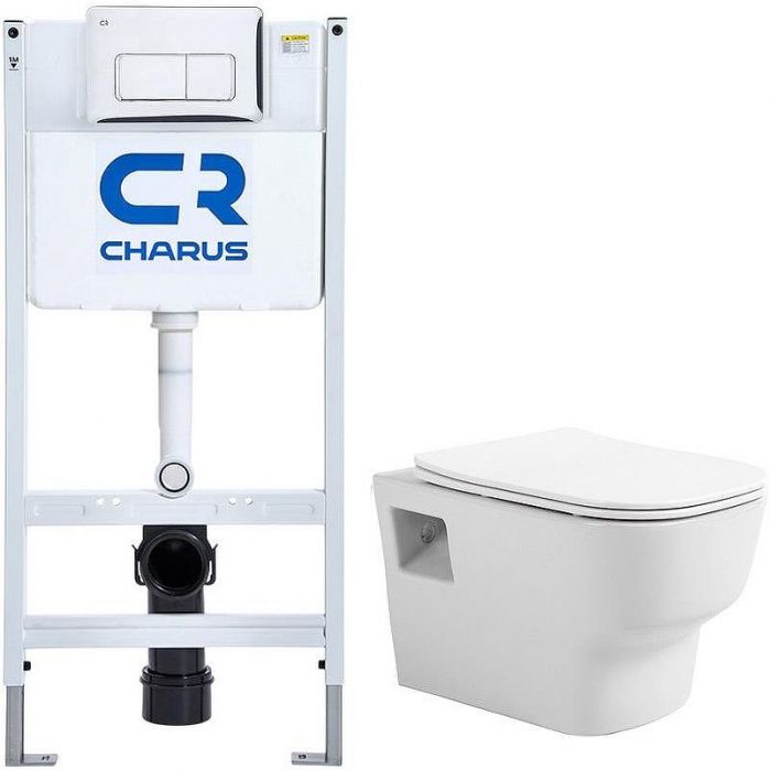 Комплект унитаза Avimano Tradition 1000090 с инсталляцией Charus City CR.200.21.01 с сиденьем Микролифт и клавишей смыва Хром глянцевый