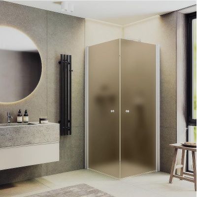 Душевой уголок Maybah Glass MGY-1298-1 800x800x1980 на монопетлях Белый стекло бронзовое матовое