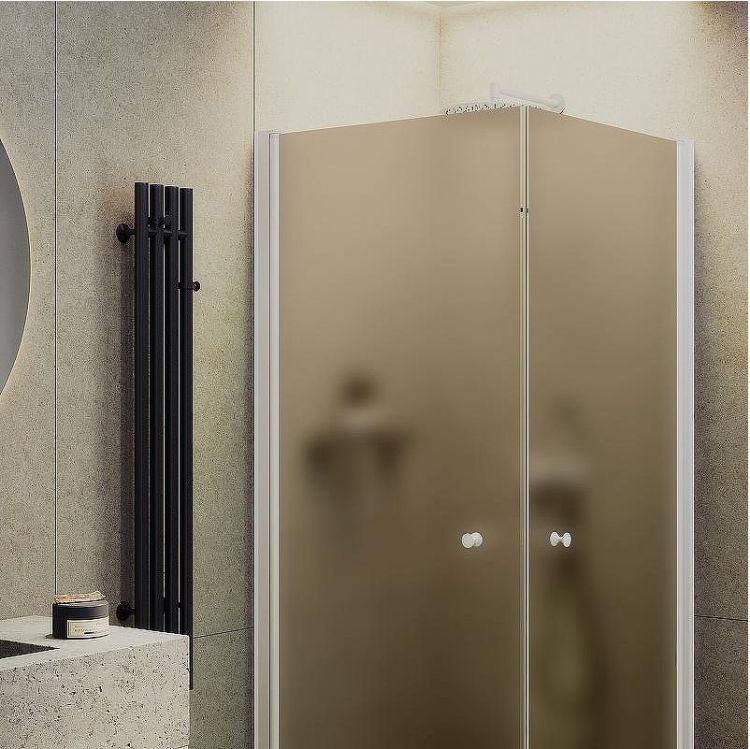 Душевой уголок Maybah Glass MGY-1298-1 800x800x1980 на монопетлях Белый стекло бронзовое матовое