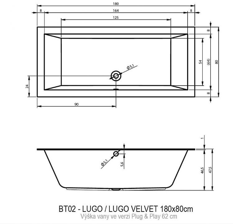Акриловая ванна RIHO LUGO Plug&Play 180x80 LEFT, BD6400500000000 Акриловая ванна RIHO LUGO Plug&Play 180x80 LEFT, BD6400500000000