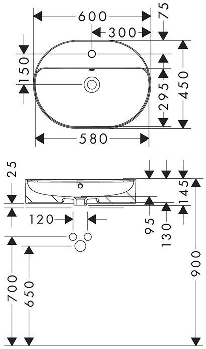 Hansgrohe Xuniva U Раковина-чаша 60x45см., накладная, 1 отв., цвет: белый