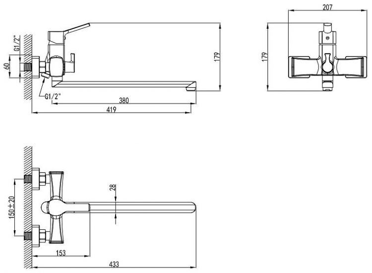 Смеситель для ванны AWP Shira S0551C универсальный цвет Хром