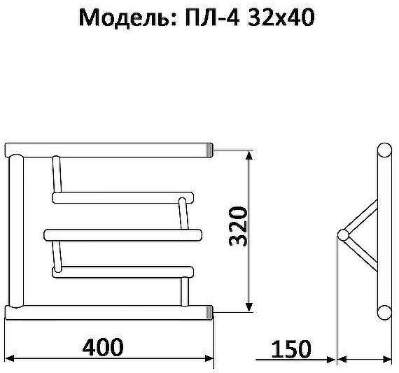 Водяной полотенцесушитель Ника Econ ПЛ-4 32/40 с полкой Хром