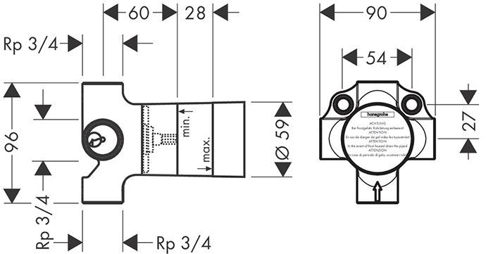 Axor Trio Запорный/переключающий вентиль, скрытый монтаж 3/4, расход воды 130 л/мин