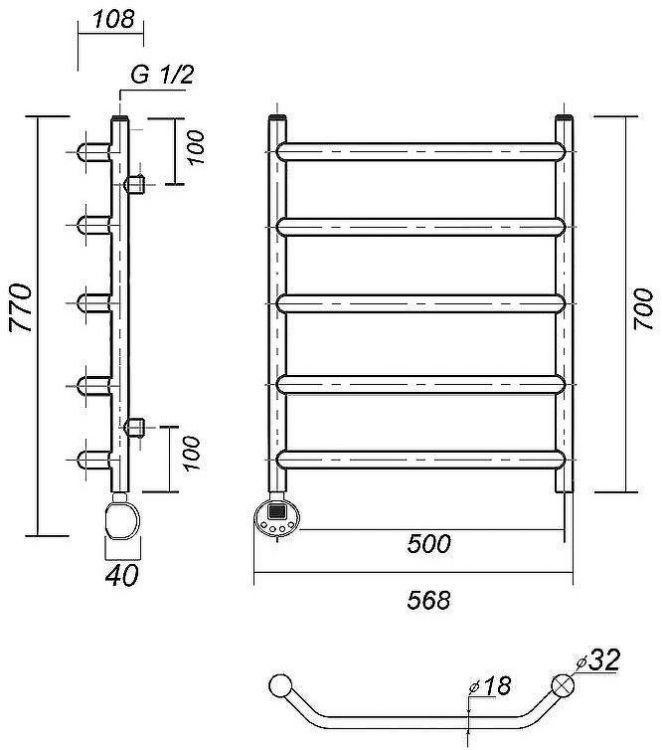Электрический полотенцесушитель Domoterm Лаура П5 500x700 EL Хром