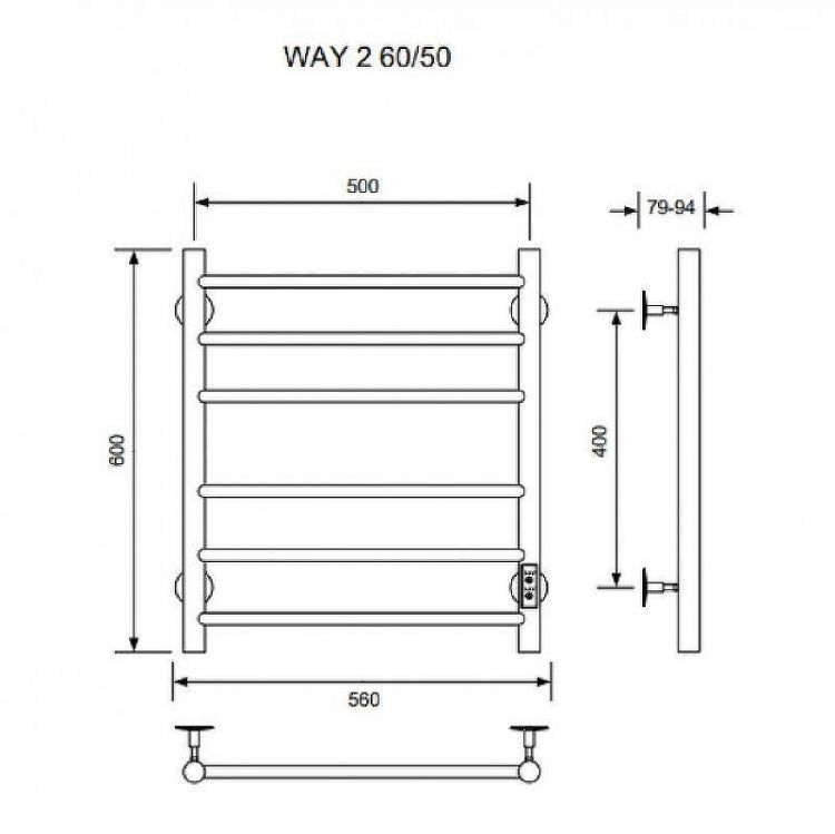 Электрический полотенцесушитель Ника Way-2 60/50 U Черный матовый