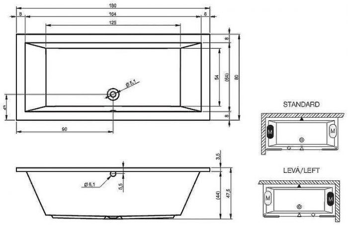 Акриловая ванна Riho Lusso 180x80 B036001005 (BA9800500000000) без гидромассажа