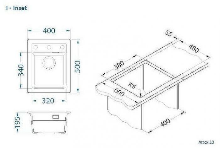 Кухонная мойка Alveus Granital Atrox 10 Concrete G81 400x500 1139770 Бетон