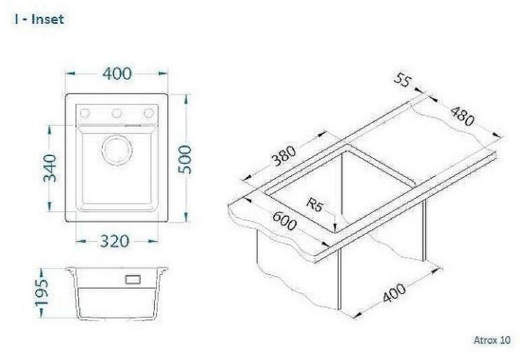 Кухонная мойка Alveus Granital Atrox 10 Concrete G81 400x500 1139770 Бетон