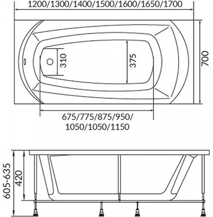 Акриловая ванна 1MarKa Elegance 165х70 01эл16570 без гидромассажа Акриловая ванна 1MarKa Elegance 165х70 01эл16570 без гидромассажа
