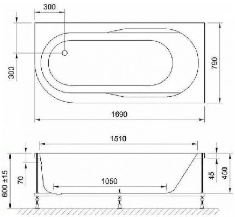 Акриловая ванна BellSan Амира 170х80 L 4627171531124 с гидромассажем
