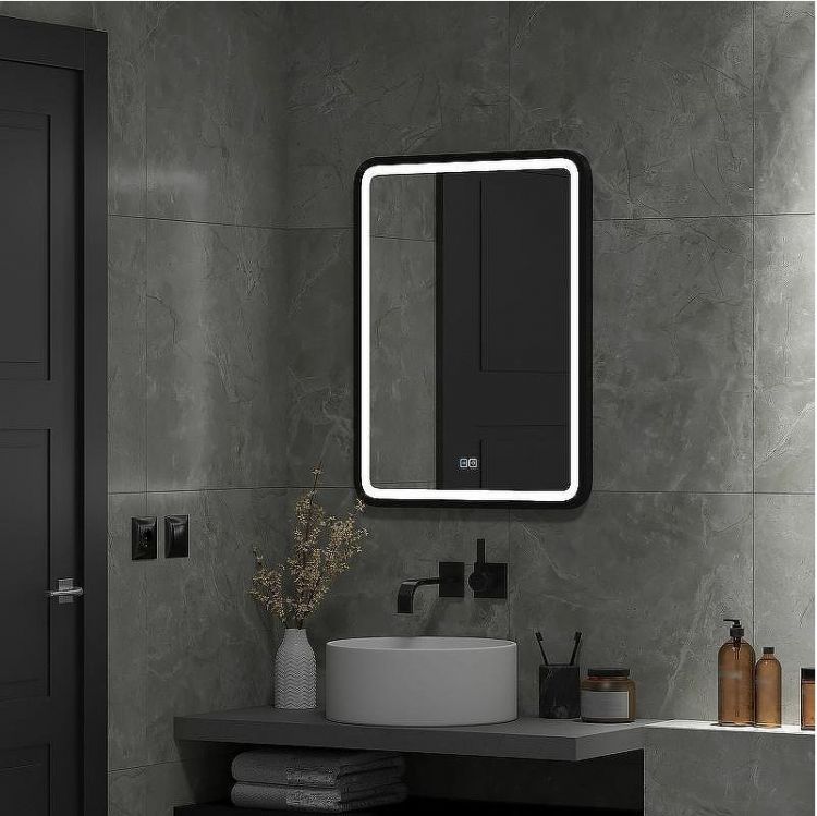 Зеркало Континент Enjoy 600x800 ЗЛП842 с подсветкой Черное с сенсорным выключателем с подогревом