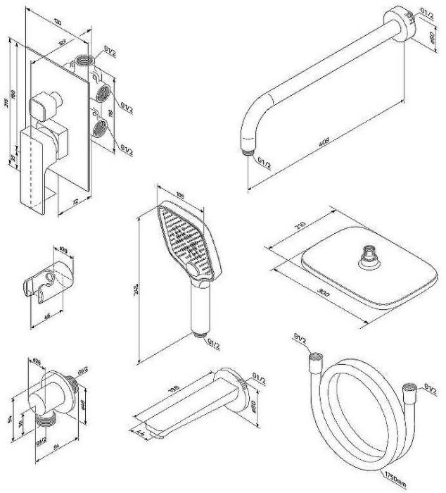 Душевая система Damixa Gala 953510300 Черная матовая