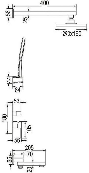Душевая система Rose R28H R2835H Черная матовая