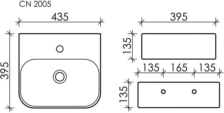 Умывальник CERAMICANOVA AURA с 1 отверстием для смесителя, без перелива CN2005 Умывальник CERAMICANOVA AURA с 1 отверстием для смесителя, без перелива CN2005