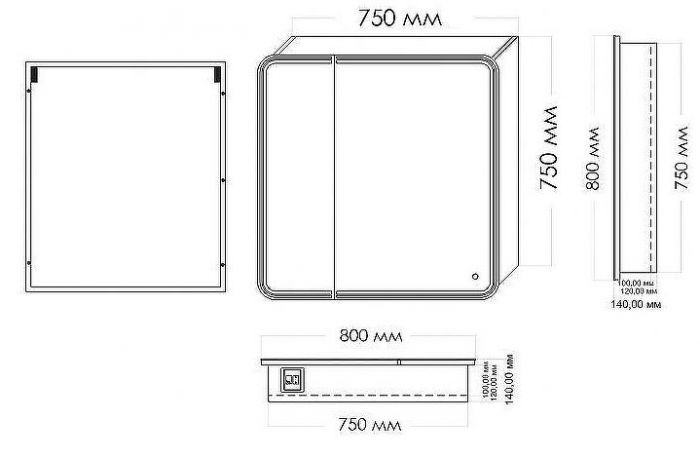 Зеркальный шкаф Art&Max Verona AM-Ver-800-800-2D-R-DS-F с подсветкой с сенсорным выключателем Белый