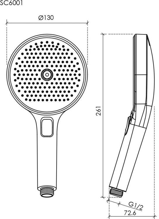 Душевая лейка SANCOS Nok round, кнопочное управление, диаметр 130 мм, 3 режима, цвет хром/черный матовый, арт SC6001CH-B, SC6001CH-B