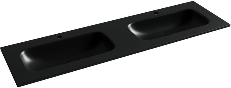 Раковина накладная SANCOS мебельная CERAMICANOVA Grace прямоугольная 1610x457x137 мм, с двумя чашами и отверстиями под смеситель, цвет черный матовый, CN7023MB, CN7023MB