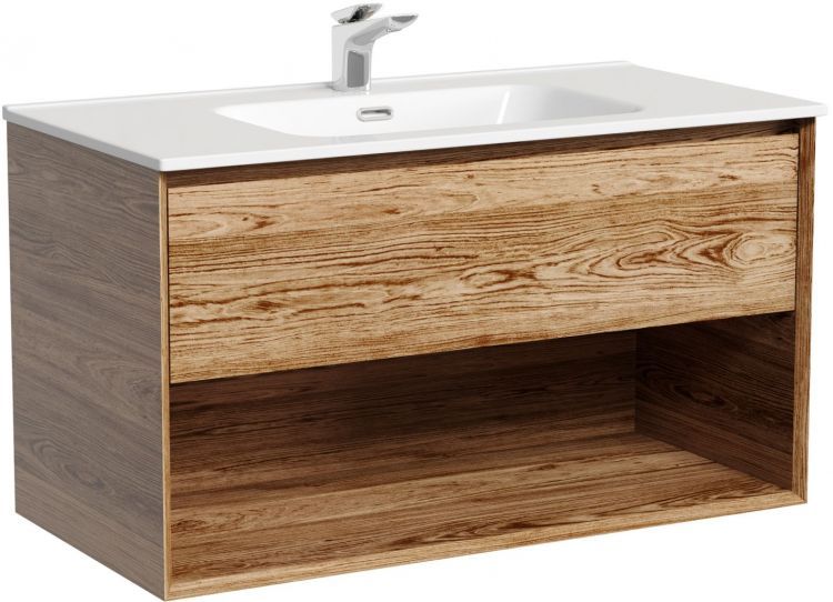 Тумба подвесная SANCOS Marmi 1.0 890х445х520 c одним ящиком оснащенным доводчиками скрытого монтажа и открытой нишей, дуб чарльстон,MR1.090ECH