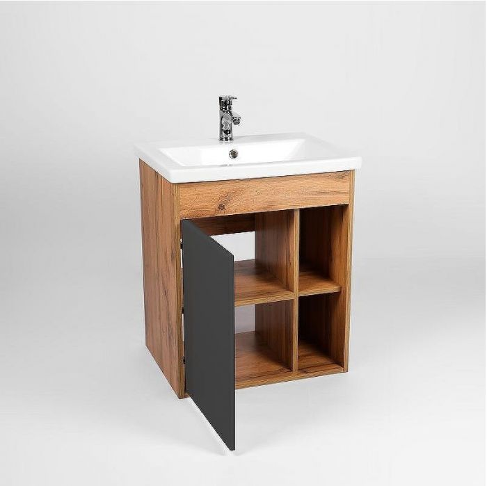 Тумба под раковину VIANT Бостон 50 VBOS50COG-T1STP подвесная Графит матовый Дуб Вотан
