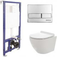 Комплект унитаза AQUAme AQM2002 с инсталляцией Berges Novum L3 040213 с сиденьем Микролифт и клавишей смыва Хром