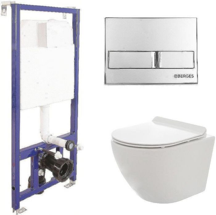 Комплект унитаза AQUAme AQM2002 с инсталляцией Berges Novum L3 040213 с сиденьем Микролифт и клавишей смыва Хром