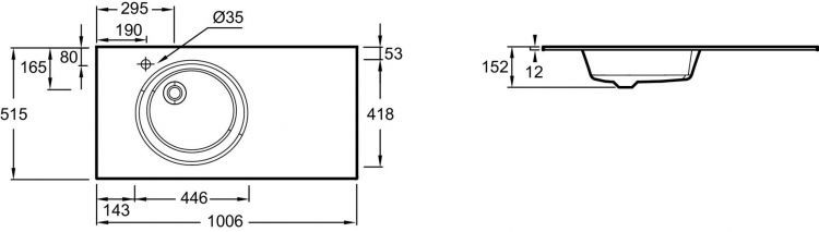 Раковина 101 см Jacob Delafon Odeon Rive Gauche EB2564-DE1, матовый белый Раковина 101 см Jacob Delafon Odeon Rive Gauche EB2564-DE1, матовый белый