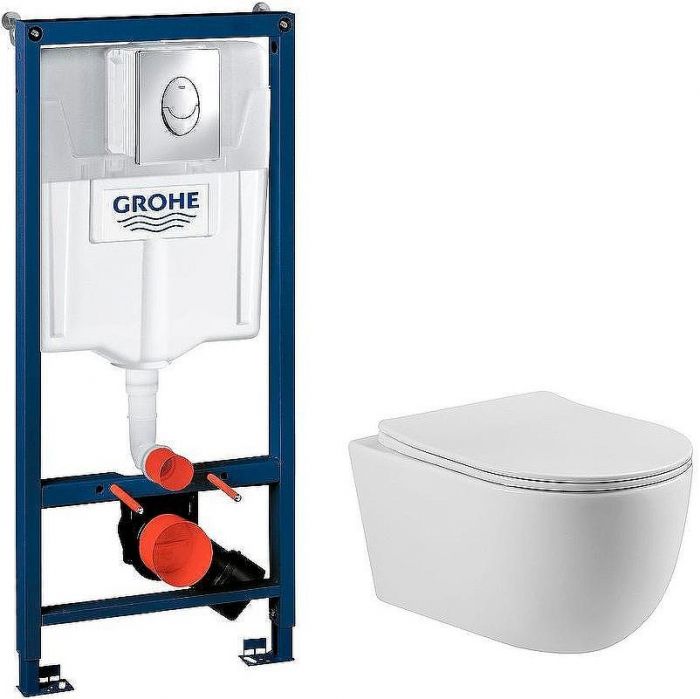 Комплект унитаза Vincea Evo Rimless VT1-34S с инсталляцией Grohe Rapid SL 38721001 с сиденьем Микролифт и клавишей смыва Хром