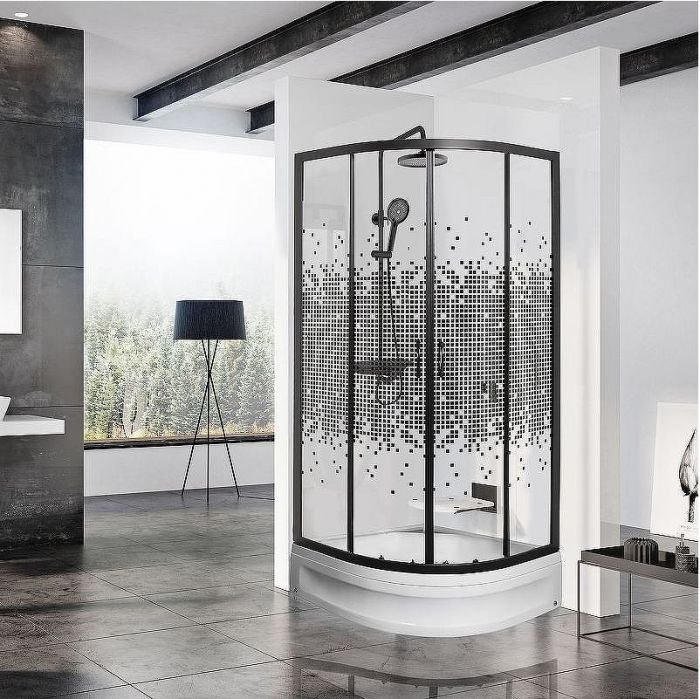 Душевой уголок Мономах ДУ 70x70 МЗ BL 10000008596 профиль Черный матовый стекло прозрачное с рисунком
