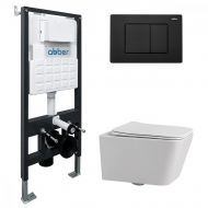 Комплект унитаза Abber Rechteck AC1201-AC0105-AC0120MB с сиденьем Микролифт и клавишей смыва цвет Черный матовый