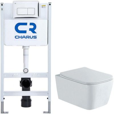 Комплект унитаза Aquatek Либра New AQ1148N-00 с инсталляцией Charus City CR.200.21.01 с сиденьем Микролифт и клавишей смыва Хром глянцевый