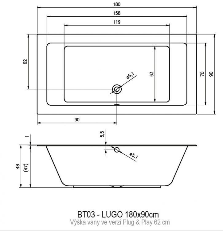 Акриловая ванна RIHO LUGO Plug&Play 180x90 RIGHT, BD6500500000000 Акриловая ванна RIHO LUGO Plug&Play 180x90 RIGHT, BD6500500000000