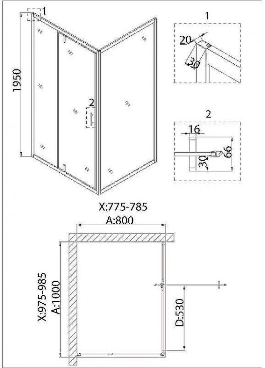 Душевой уголок Niagara Nova 100х80 NG-63-10A-A80 профиль Хром стекло прозрачное