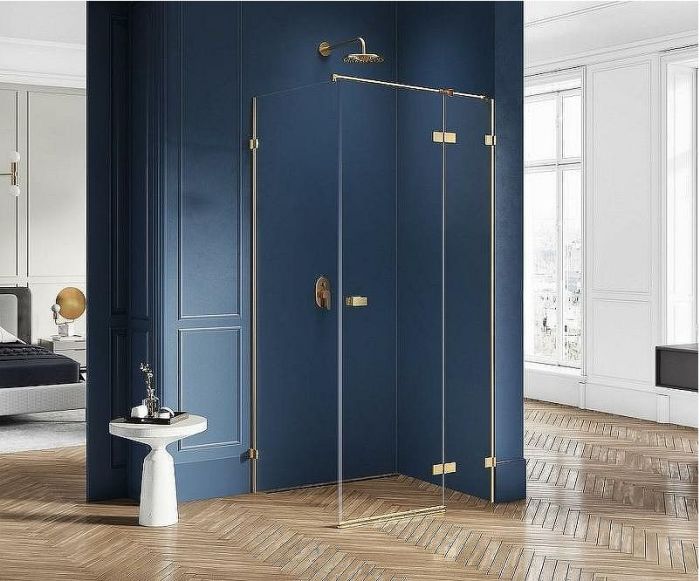 Душевой уголок New Trendy Avexa Gold 100х90 R EXK-1757 профиль Брашированное золото стекло прозрачное